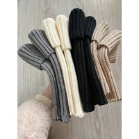 4 Pairs Ladies Solid Color Vertical Stripes Warm Over Knee Socks JK Fashion Autumn Winter Collection Simple Design
