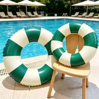 Inflatable Swim Ring Teal White Pool Float Tube Summer Beach Water Fun PVC Swimming Circle Floaties Outdoor Pool Toy
