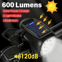 BUCKLOS Bike Solar Lights 7 LED with Horn 120DB Bicycle Headlight Type-C Rechargeable Front Lamp Cycling Bells Highlight Light