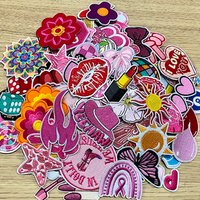 10/30/50pcs Pink Lip Hat Flower Patches for Clothing Embroidery Applique DIY Sewing Supplies Decorative Iron on Patch on Clothes