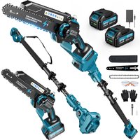 1200W 8-Zoll 2-in-1 Bürstenlose Teleskop-Kettensäge, Kabellos mit Doppelbatterien, 50ml Öltank & 4M Teleskopstange