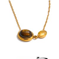 Yhpup Natural Tiger Stone Shell Pendant Charm Necklace Recommend Accessories 316L Stainless Steel Collar Casting Jewelry 2025