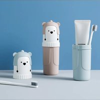 1PC Cartoon Bear Travel Portable Toothbrush Cup Cute Toothpaste Holder Box Storage Case Box Organizer Travel Toiletries Bathroom