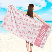Personalized Ribbon Bow Custom Name/Logo Beach Towel,Thin Quick Dry Absorbent for Beach Swimming Yoga Bath Sports