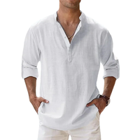New Cotton Linen Shirts for Men Casual Shirts Lightweight Long Sleeve Henley Beach Shirts Hawaiian T Shirts for Men Streetwear