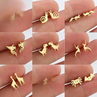 SMJEL Funny Small Dinosaur Stud Earrings for Women Multiple Animal Stainless Steel Earings Snail Giraffe Ear Studs Jewelry