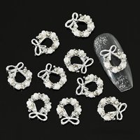 10Pcs Christmas Garland Bow 3D Nail Art Charms Sparkly Alloy Gold/Silver Wreath Design Jewelry Luxury Manicure Rhinestone Parts