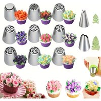 11pcs Stainless Steel Russian Piping Nozzle Set Flower Mouth Integrated Rose Bouquet Cream Cake Leaf Embossing Tool Baking Tools