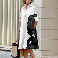 Summer New Women's Dresses Fashion Character Art Pattern Loose Large Size Casual Temperament Commuter Irregular Long Skirt Tops