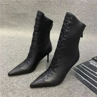Heeled Boots Woman Winter 2025 Korean New In Women Shoes Pointed Toe Elegant Leather Booties Comfortable Black Autumn High Heels