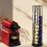 A black storage rack that can hold 40 coffee capsules. Bottom rotatable