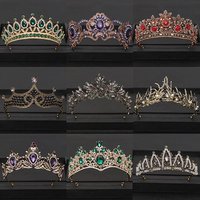 Vintage Baroque Queen Tiara Wedding Crown Bridal Diadem Gold Crystal Rhinestone Head Jewelry Headpiece Wedding Hair Accessories