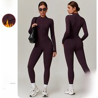AliExpress Winter Autumn Women's One-piece Yoga Jumpsuit leggings Long-sleeved Warm ski Overalls Outerwear High Elastic Cycling Bodysuit