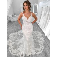 Boho Mermaid Wedding Dresses for Women Open Back V-Neck Lace Spaghetti Strap Bridal Gown Vestidos De Novia Customized