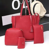 New 2024 New Large Capacity Lychee Pattern Handbags Women'S European And American Retro Fashion Tassel Four-Piece Women'S Bag