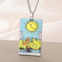 Dawapara 22 Styles Tarot Card Good Luck Amulet Necklace Sun Moon UV Colorful Pendant Stainless Steel Spiritual Jewelry