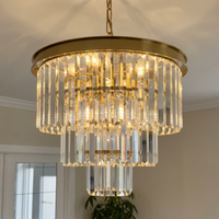 Modern Gold Crystal Chandelier, Raindrop Adjustable Hanging Light Fixture for Dining Room / Bedroom / Hallway / Kitchen Island