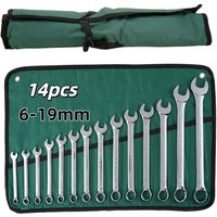 14pcs spanner Wrench Set, 6-19mm Metric CR-V Chrome Vanadium Steel Spanner for Automotive Home DIY Repair