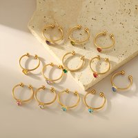 CARLIDANA New Gold Plated Stainless Steel 12-color Birthday Stone Simple Peach Heart Zircon Wedding Zircon Open Ring Woman