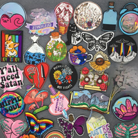 Cartoon Patch Embroidered Iron On Patches For Clothing Mountain Water Landscape Sewing Sticker Clothes Badges DIY