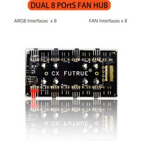 Dual 8 Port ARGB PWM Fan Hub with SATA Power, PC Fan Controller Splitter for 8 Fans (8x ARGB + 8x PWM)
