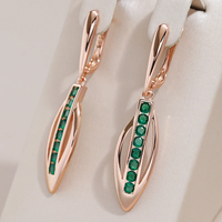 Kinel Delicate 585 Rose Gold Color Long Dangle Earrings Shiny Green Natural Zircon Accessories Modern Daily Fine Women Jewelry