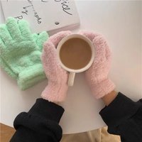 AliExpress Fashion Winter Mink Velvet Five Finger Gloves Plush Warm Cold-proof Gloves Women Outdoors Cycling Solid Color Wistiti Mittens