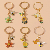 Lovely Enamel Flower Keychain Bee Key Ring Pendant for Women Girls Handbag Decor Charms DIY Handmade Jewelry Gifts