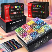 12-366 Colors Acrylic Marker Set Permanent Markers with Brush Tip Acrylic Painting Marker for Stone Glass Ceramics Canvas Wood