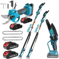 2,5m Teleskop-Astsäge 6 Zoll Elektrische Kettensäge & 25mm Bürstenlose Elektrische Gartenschere Kabelloses Gartenpflegewerkzeug 2-in-1 Hochastsäge für Makita 21V Akku