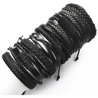10 Pcs/set Black Wrap Woven New Fashion Handmade Men Bracelets Male Women Leather Bracelets Men Bangle Wholesale Jewelry Gift