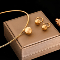 EILIECK 316L Stainless Steel Glossy Bead Balls Necklace Earrings For Women New Party Gift Waterproof 18K Gold Plated Jewelry Set