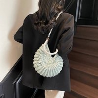 Conch Shell Knit Crochet Crossbody Shoulder Bag,Pearl Chain Handmade Woven Women Sling Bag,Elegant Delicate Cute Compact Purse