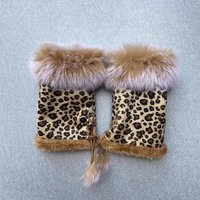 Korean Suede Half Finger Leopard Gloves Adjustable Design Rabbit Hair Gloves Y2K Women Winter Padded Thickened Outdoor Riding