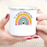 Personalized Custom Name Enamel Mug Rainbow Coffee Cups Drink Dessert Milk Cup Mugs Handle Drinkware Teacher Appreciation Gifts