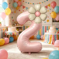 40-inch retro pink number balloon with daisy foil balloon set, perfect for wedding, anniversary and party decoration.