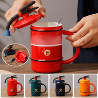 Creative Ceramic Mug Fire Extinguisher Shape Personality Water Bottle Home Office Coffee Mug with Lid Spoon Fireman Perfect Gift