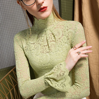 Blouse Women Autumn Lace Shirt Stretch Turtleneck Bell Sleeve Women Blusas Mujer De Moda S-2XL Size Tops Fashion Ladies Blouses