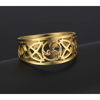 COOLTIME Witch Knot Triskele Triple Spiral Symbol Ring Stainless Steel Triskelion Amulet Ring for Women Men Vintage Jewelry Gift