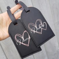 Personalized PU Luggage Tag, Printed Stylish Heart Design Black Luggage Tag, Custom Name Wedding Bridesmaid Gift