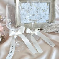 20pcs Wedding Wine Glass Ribbons Custom Champagne Name Tags Cocktail Gold Foil Text Party Anniversary Decoration Bridal Shower