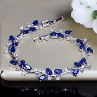 BeaQueen Delicate Oval Dark Blue Stones and Crystals Tennis Bracelet Silver Color Fashion Friendship Jewelry for Women B131