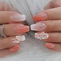 French Sweet Style Rhinestone Fake Nails Medium Length False Nail Women Fashion Acrylic Nails Tips Full Cover Press on Nails