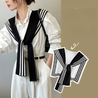 Korean Style Knitted Shawl Shirt Shoulder Striped Fake Collar Retro Style Scarf Female Accessories