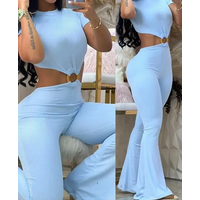 Ladies Jumpsuit Summer Outfit 2023 Sexy O-Ring Decor Cutout Short Sleeve Jumpsuit Sexy Backless Cutout High Waist Jumpsuit
