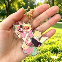 Furry Cremme & Hazel Dog Acrylic Keychain Cute Cartoon Dog Fox Bag Charm Anime Pendant for Furry Fans Gift