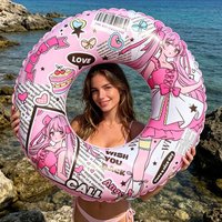 Pink Anime Cartoon Inflatable Swim Ring Adult PVC Pool Float Swimming Tube Beach Water Float Summer Pool Party Vacation Floatie