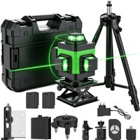 16-liniowy laser 4D z zielonym wiązkiem, samopoziomujący, 360°, do poziomowania podłóg i ścian, z naklejkami liniowymi i statywem.