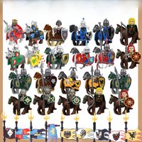MOC Medieval Military Castle Knight War Horse Weapons Flag Building Blocks Army Warrior Cavalry Sword Shield DIY Bricks Toy Gift