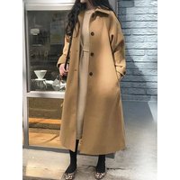 Women Elegant Woolen Thicken Jackets Winter Warm Lapel Neck Single Breasted Abrigos With Belt Korean Cotton Padded Lined Coats